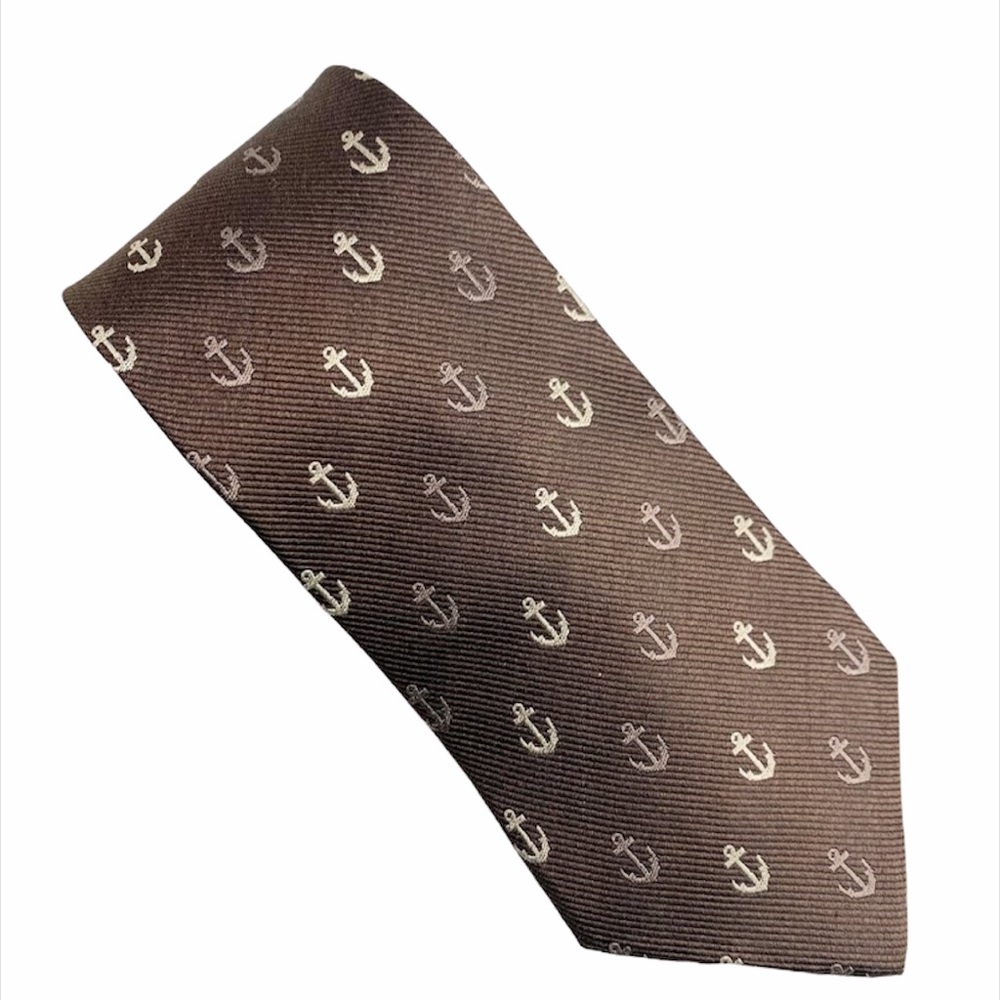 OOCL Brown Anchor Print Silk Neck Tie Men's Accessory Necktie